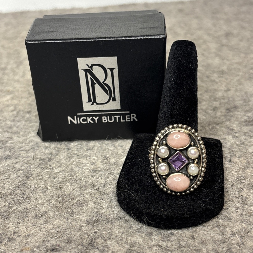 Nicky Butler 925 Sterling Silver Amethyst Rose Quartz Pearl Ring Size 10
